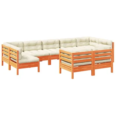 Produktbild von "2026 MODERNE" 9-tlg. Garten-Sofagarnitur/Garten-Essgruppe - Lounge-Set - Balkonmöbel Set - mit Kissen Wachsbraun Kiefernholz - Gartenmöbelset CC2365949