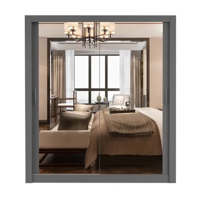 Produktbild von Schwebetürenschrank Kleiderschrank Schrank 180cm Grau/Grau mit zwei Spiegeln MILAN