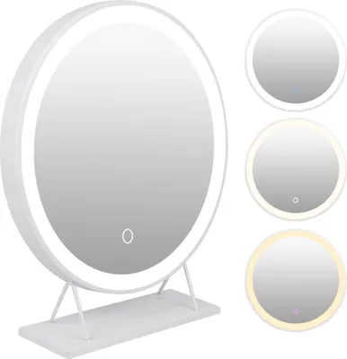Produktbild von Schminkspiegel Kosmetikspiegel mit LED Beleuchtung für Badzimmer Kosmetikstudio Schminktisch Weiß 50cm (3-farbig dimmbar)