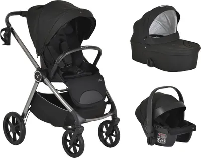 Produktbild von Cangaroo Kombikinderwagen Unique 3 in 1 Babyschale Stoßdämpfer PolyurethanRäder Tasche schwarz