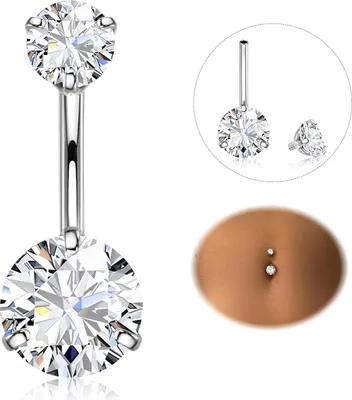Produktbild von Bauchnabelpiercing 316L Chirurgenstahl 14G Silber mit CZ, Stablänge 8-16mm