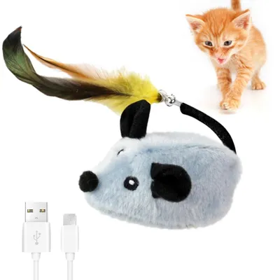 Elektrische Spielmaus für Katzen, USB-aufladbar, mit Feder und Glocke