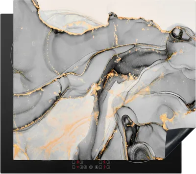 Produktbild von KitchenYeah© Herdabdeckplatte Marmor - Gold - Grau , 60x52cm, Küche Deko, Glaskeramikkochfeld Herdabdeckung, Abdeckplatte fùr Kochfeld