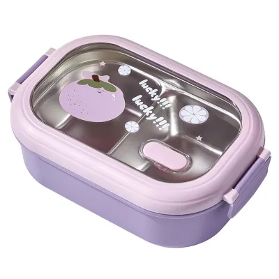 Produktbild von Bento-Lunchbox, tragbar, sicher, auslaufsicher, unterteilt, Edelstahl, Thermo-Lunchbox für Schüler, Schule, Büro, Violett