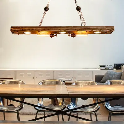 Image de Suspension Rétro Vintage Lampe à suspendre Bois Lustre Salle à manger Plafonnier Café Bar Lampe E27 Industrielle Métal