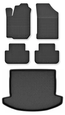 Image de Tapis en caoutchouc + bac de coffre pour Kia Carens III 2006-2010 (5 places) – 5 pièces, noirs, semi-universel, adapté