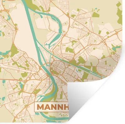 Produktbild von MuchoWow® Wandtattoo Wandsticker Wandaufkleber Manneheim - Karte - Vintage - Stadtplan 80x80 cm Selbstklebend und Repositionierbar - Wierderverwendbar - Selbstklebend