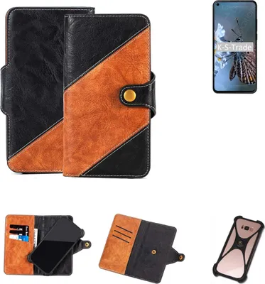 Produktbild von K-S-Trade Handyhülle Schutzhülle Bookstyle Case Wallet-Case kompatibel mit HTC Desire 20 Pro Handy Cover Bumper Klapphülle schwarz hellbraun 1x