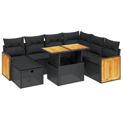Produktbild von 8-tlg. Garten-Lounge-Set, modular, mit verstellbarem Tisch, Poly Rattan Schwarz, UV-beständig, inkl. Kissen mit waschbaren Bezügen
