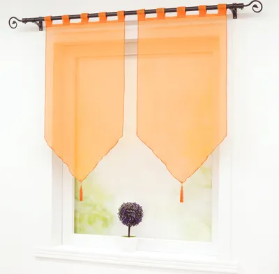 Produktbild von Scheibengardinen Panneaux Gardinen 2er Set Kurzgardine mit Quasten Modern Schlaufenschal Orange BxH 45x90 cm