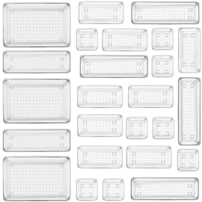 Schubladen-Organizer-Set, 25-teilig, transparent, 4 Größen, rutschfest