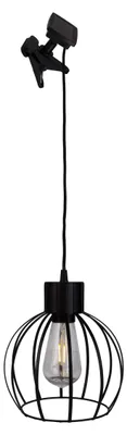 Produktbild von Solar- /Pendelleuchte "GRID" Ø: 20cm schwarz, Lampe für den Außenbereich im Industrial-Style, aus Metall und Kunststoff in schwarz, 130 cm hoch, Ø 20 cm, LED Platine – mit Schiebeschalter – Dämmerungssensor