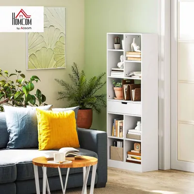 Produktbild von Bücherregal - Bücherablage - Aufbewahrungsschrank - Regalkasten - Wandregal - 9 offene Fächer - Schublade - MDF - Kantenschutz