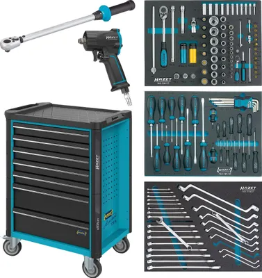 Produktbild von HAZET Assistent, 7 Regale, Stahl, Schwarz, Blau, 25 kg, 4 Rad/Räder, 518 mm