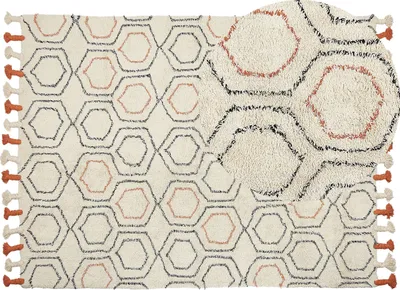 Zdjęcie produktu dla BELIANI Dywan beżowo-pomarańczowy bawełniany 160 x 230 cm minimalistyczny ręcznie tuftowany włochaty z frędzlami wzór geometryczny salon sypialnia
