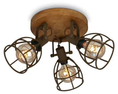 Image de Plafonnier spot BRILONER LEUCHTEN KORBO, 25 W, IP20, brun, métal-bois, excl. 3x E27, Ø 29 cm