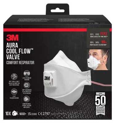 Produktbild von 3M™ Aura™ Comfort Cool Flow™ Partikelmaske - 9332+ FFP3 - mit Ventil - 10er Pack