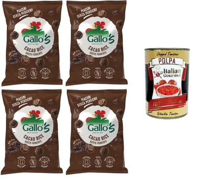 Produktbild von Riso Gallo Riso Cacao Rices Gallos con riso neroal gusto Fondente,Gallo Rice Kakaoreis Gallos Reis mit dunklem schwarzem Reis 4x30gr + Italian Gourmet Polpa di Pomodoro 400g Dose