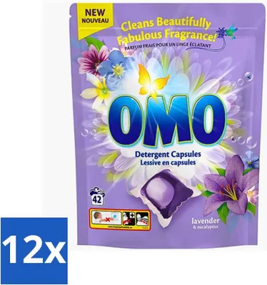 Produktbild von Omo – Wäschekapseln – Lavendel & Eukalyptus – Kraftvoller Duft – 42 Kapseln - Vorteilspack - 12 Stücke