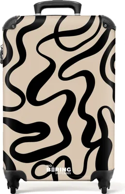 Produktbild von NoBoringSuitcases.com Hartschalen Handgepäck Koffer 55x35x20 cm, 36L, Abstrakte Drucke für Frauen: Beige mit schwarzen abstrakten Linien, Reisekoffer mit 4 Rollen