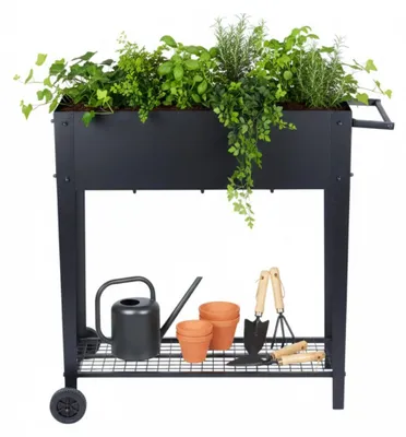 Immagine prodotto di Relaxdays Aiuola rialzata, ripiano a griglia, 2 ruote, giardino, balcone e terrazza, A x L x P: 80 x 85 x 50 cm, aiuola da tavolo mobile, nero