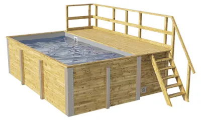Produktbild von Aufstellpool Holzpool-Set Weka 595 rechteckig 490x315x201 cm inkl. Skimmer, Bodenschutzvlies, Filteranlage, Filtersand b