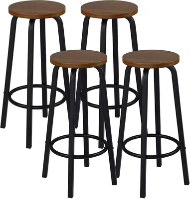 Produktbild von WOLTU Sada 4 barových stoličiek Barová stolička Bistro Stolička Counter Stool Okrúhly sedák MDF rám Kov Tmavý buk