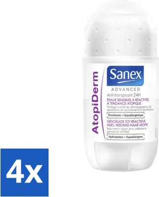 Image de Déodorant roll-on Sanex Advanced Sensitive – Anti-transpirant 24 heures – Advanced Atopiderm – 50 ml - Pack économique - 4 pièces