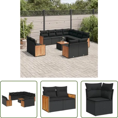 Produktbild von The Living Store 12-tlg. Garten-Sofagarnitur mit Kissen Schwarz Poly Rattan