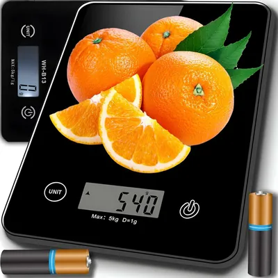 Produktbild von Digitale Küchenwaage 5 kg mit 1 g Genauigkeit, LCD Display, Tara Funktion, Glas Oberfläche, Lebensmittelwaage für Backen und Kochen