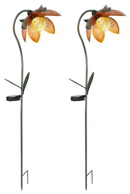 Produktbild von 2er Set LED Solarleuchte, Blume, Crackle-Glas, Kugel, H 90 cm