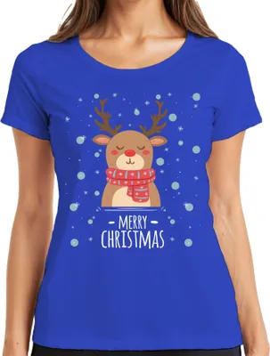 Produktbild von Merry Christmas Rentier Schnee - Weihnachten Weihnachtsgeschenk Christmas Damen T-Shirt, Blau, 3XL