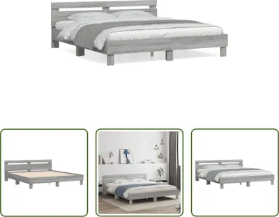Produktbild von The Living Store Bettgestell mit Kopfteil Grau Sonoma 160x200 cm Holzwerkstoff