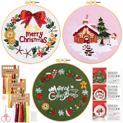 Stickerei-Starterkit 3er-Set, Weihnachtsmotive, DIY für Anfänger