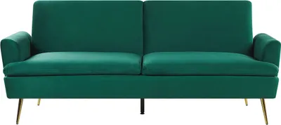 Zdjęcie produktu dla BELIANI Sofa rozkładana zielona 3-osobowa z funkcją spania złote nóżki retro