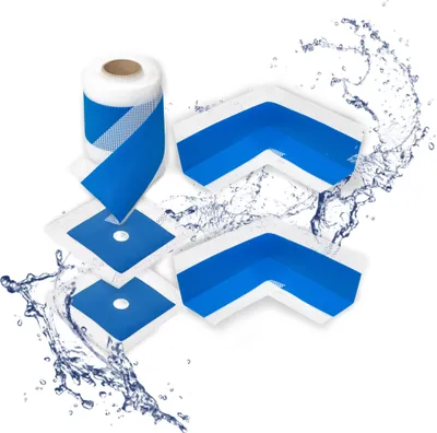 Produktbild von Superbau Abdichtung Dusche & Badezimmer, Badabdichtung Set 5 tlg, 1x Dichtband WASSERDICHT, 2x Dichtmanschette, 2x Dichtecke