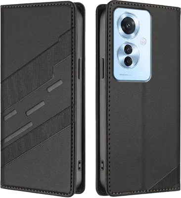 Image de Etui pour Oppo Reno11 F, étui portefeuille en cuirPolyuréthaneavec fente pour carte et fonction stand Schwarz