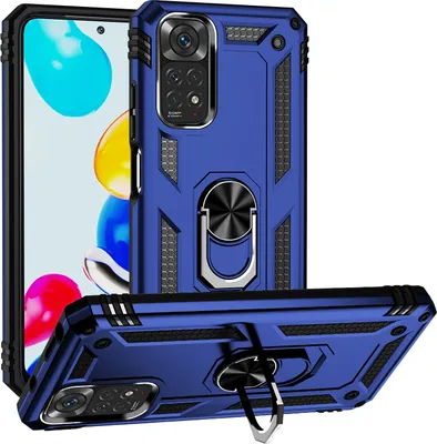 Obrázek produktu pro Pouzdro pro Xiaomi Redmi Note 11 / Note 11S dvouvrstvé robustní, vojenská ochrana pouzdro s držákem prstenu a stojánkem modré