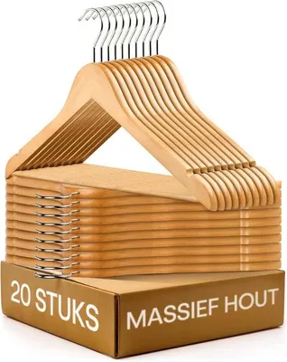 Produktbild von Famanu Holzkleiderbügel Set mit Hosenstange und drehbarem Haken – Natur