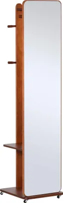 Image de HOMCOM Miroir sur Pied avec roulettes - Portant, 4 patères étagère MDF Aspect Noyer