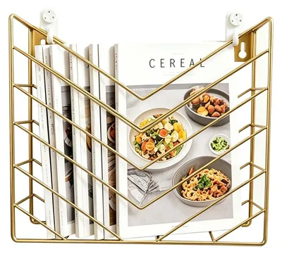 Imagen del producto de Estante de pared para revistas – Soporte metálico para revistas – Color dorado