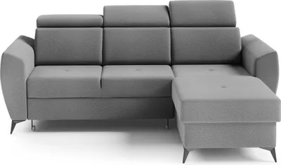Produktbild von Minimalistische, Ecksofa mit Schlaffunktion und Bettkasten, Universale Ecke, Ottomane links als auch rechts montierbar  -Wohnlandschaft, Couch für Wohnzimmer, Schlafsofa, Eckcouch L-Form  Sofagarnitur, Sofa  - Ecksofa TESLIN I Dunkelgrau (Element 23)