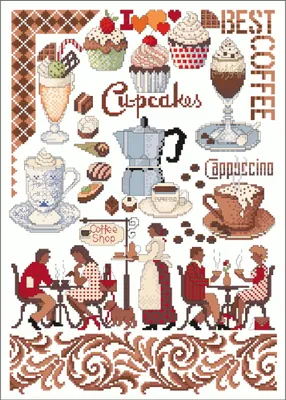 Zdjęcie produktu dla Wykres do haftu krzyżykowego Lindner's Kreuzstiche "Coffeetime", 036