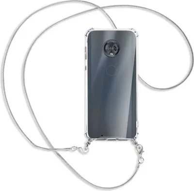 Produktbild von Handykette Backcover-Schutzhülle mit Band (Metall silberfarben) für Motorola Moto G6 - silberfarbene Kette Snake
