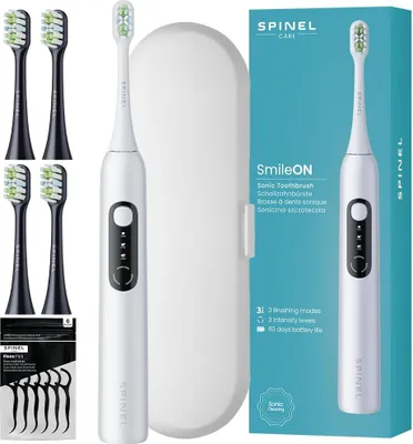 Obrázek produktu pro Elektrický zubní kartáček SpinelCare SmileOn White + pouzdro + 4 černé koncovky