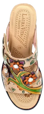 Produktbild von Laura Vita Damen Pantolette Leder Hochfront mit Blumenmuster Decbyo 13, Größe:37 EU, Farbe:Beige