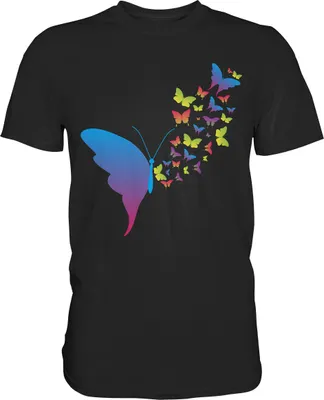 Produktbild von Bunte Schmetterlinge Silhouette T-Shirt – Black / 5XL