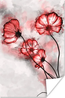 Produktbild von MuchoWow® Poster Blumen - Aquarell - Rot 40x60 cm - Plakate für die Wand - Poster Babyzimmer