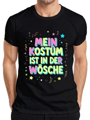 Produktbild von MEIN KOSTÜM IST IN DER WÖSCHE Karneval Fasching Halloween Lustig Herren T-Shirt, Schwarz, 3XL