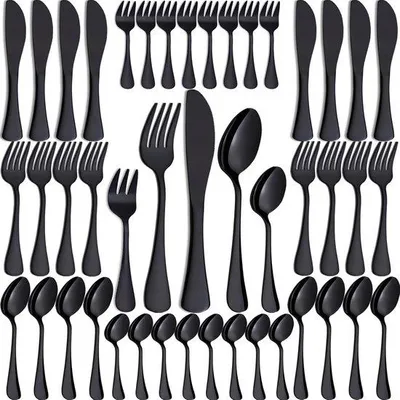 Produktbild von Besteckset für 40 Personen – Geschirrset – Tischdecken – Matte, Schwarz – Für 8 Personen – Schwarz